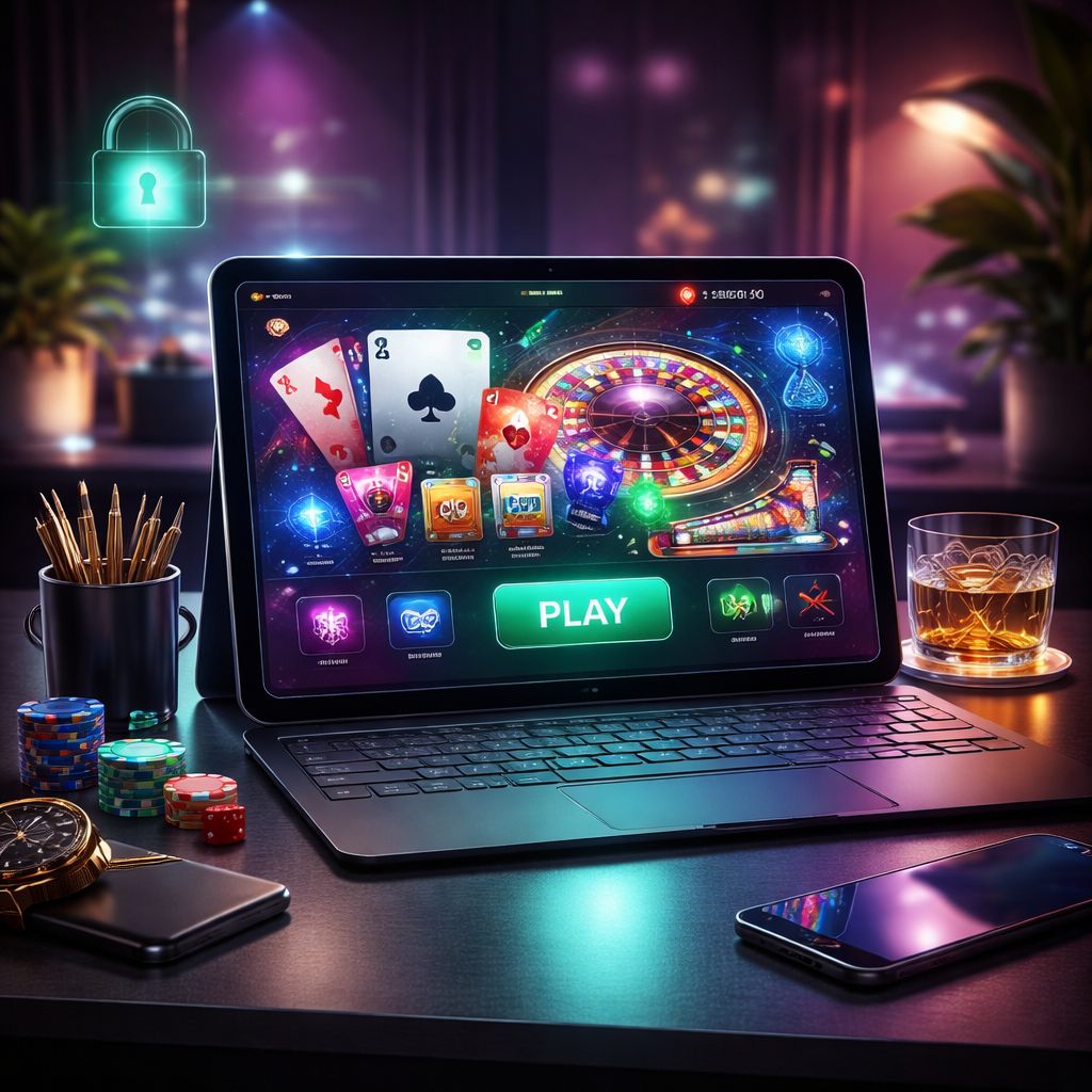 Stylish digital gaming setup with vibrant casino interface and secure account feel for BDGOGAME users