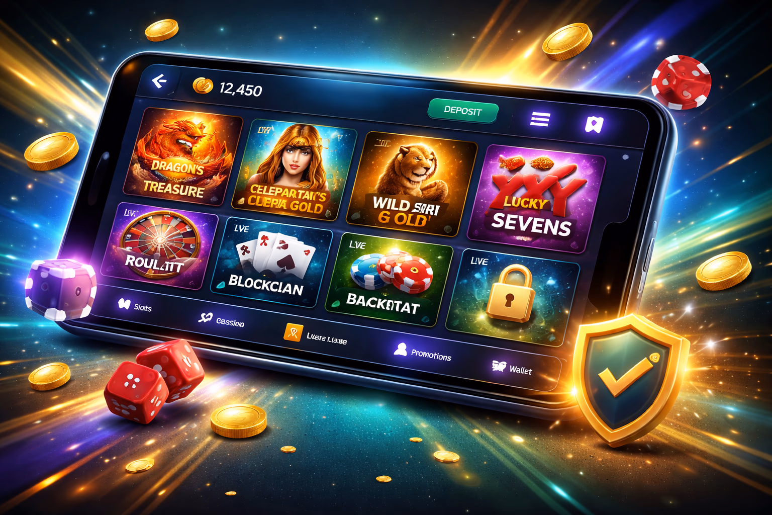 Bangladeshi woman holding a smartphone with the BDGOGAME app interface and bright casino style graphics in the background