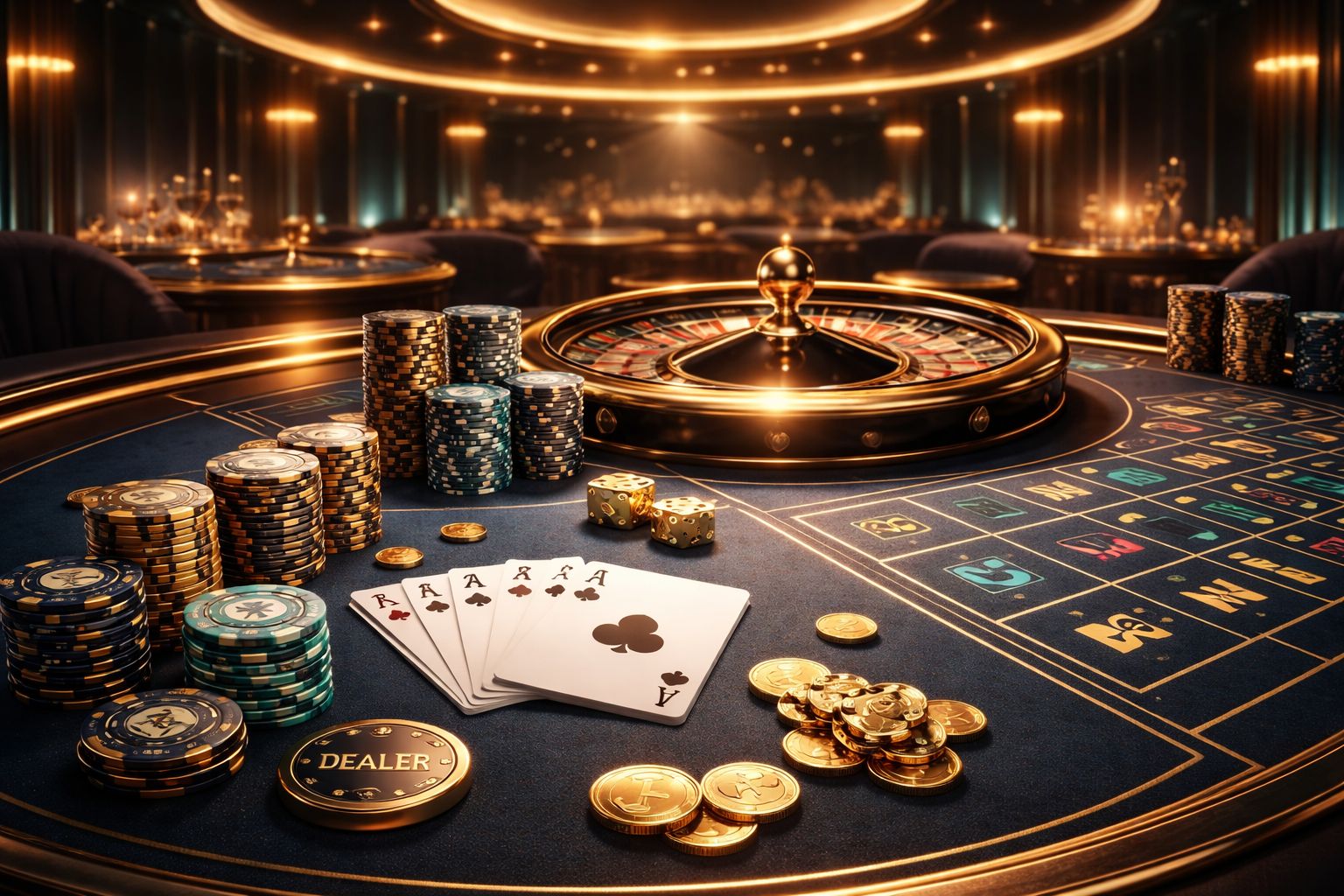 Modern live casino setup with elegant table lighting, digital chips, and a refined BDGOGAME atmosphere for online players in Bangladesh