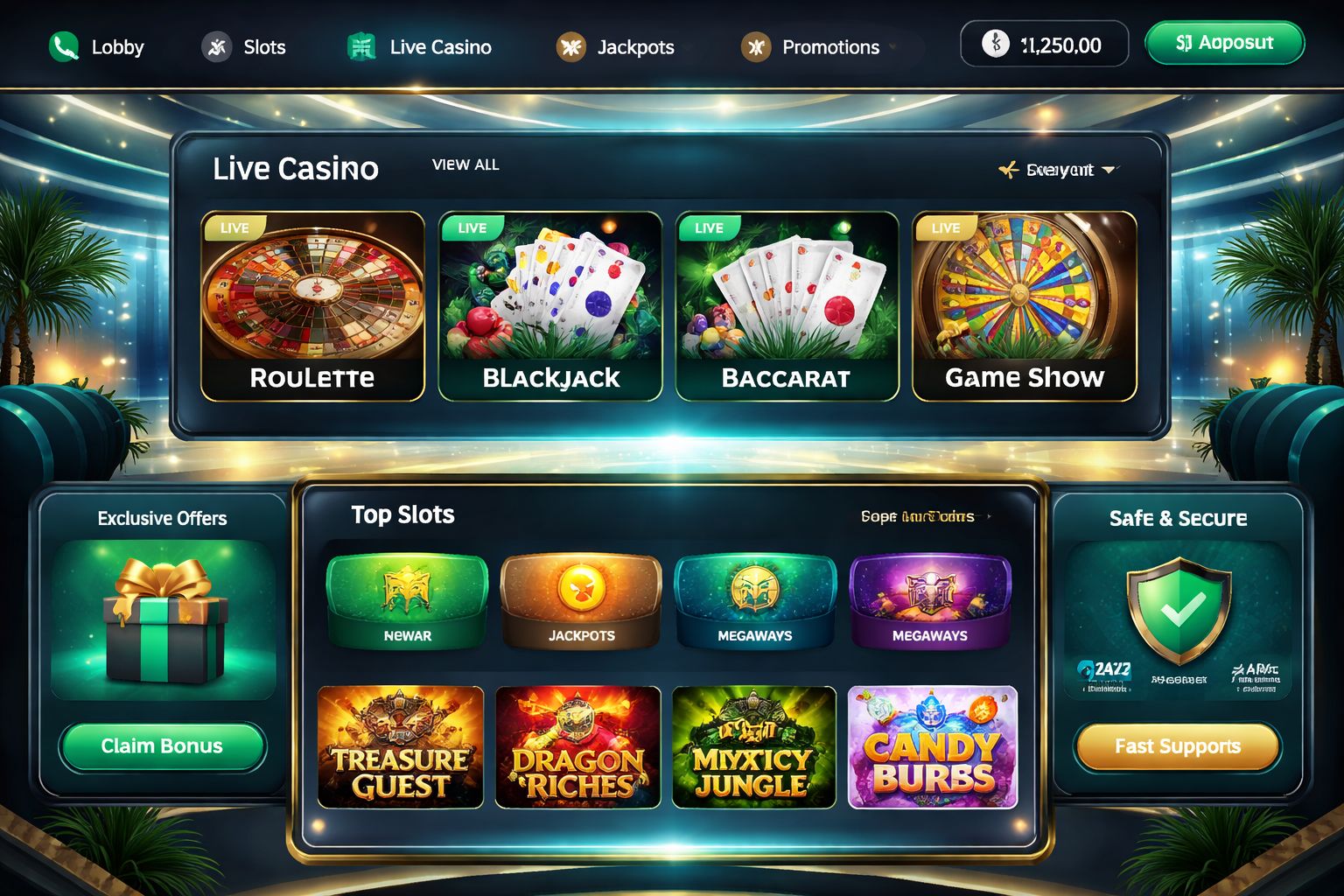 Stylish online casino lobby scene with bright interface panels, live table previews, and premium BDGOGAME branding for Bangladesh users